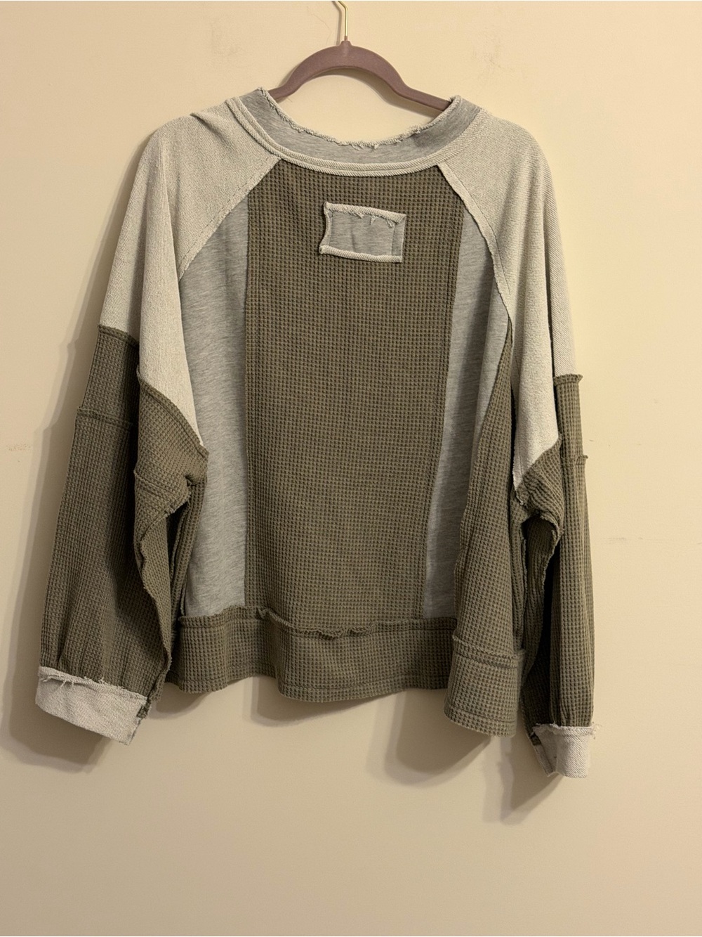 POL Olive and Grey Colorblock Waffle-Knit Pullover - Picture 4 of 4